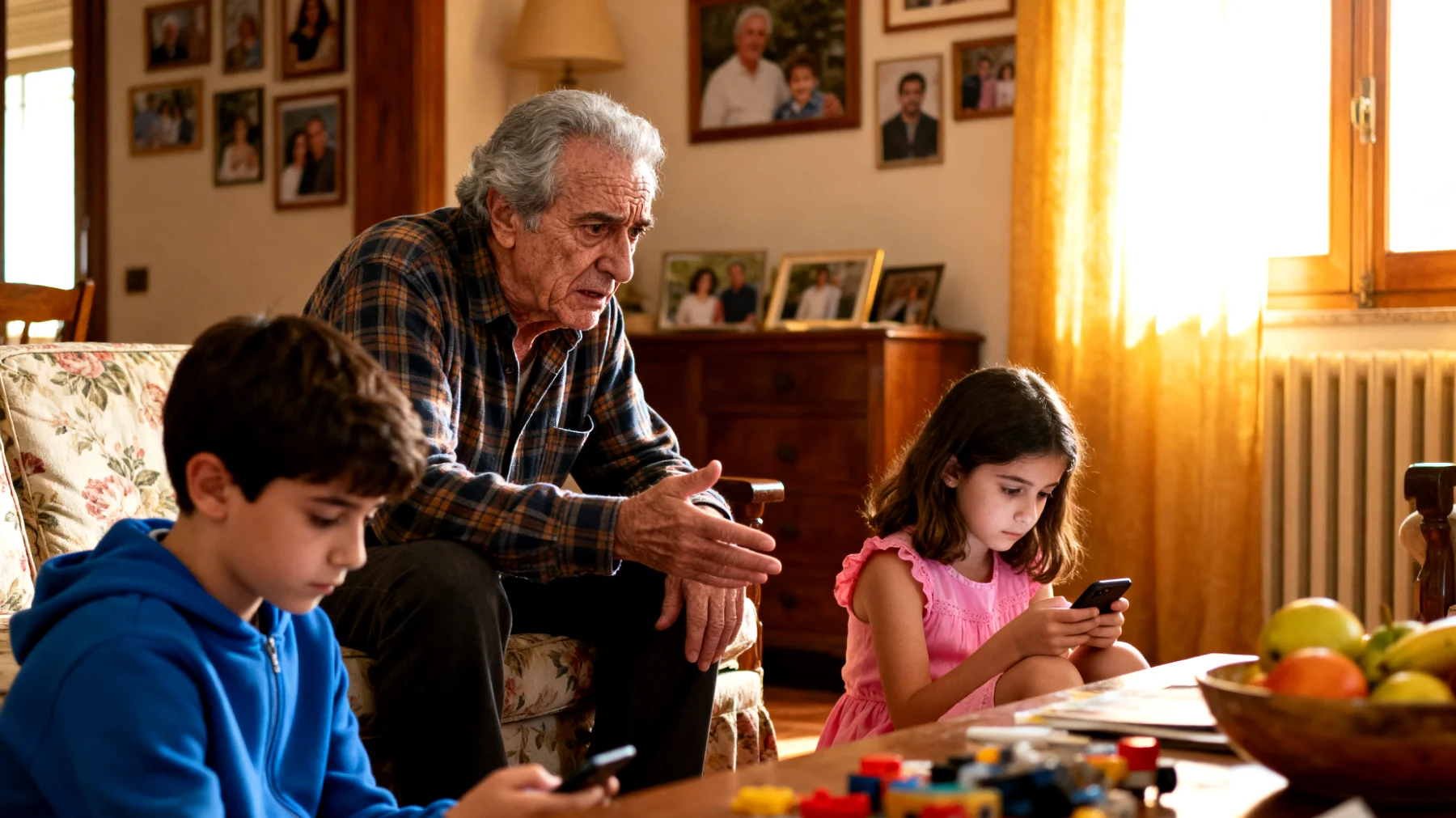 Il nonno fatica a comunicare efficacemente con i nipoti bambini, che sembrano non ascoltarlo o non comprendere le sue indicazioni, creando frustrazione reciproca e distanza emotiva"